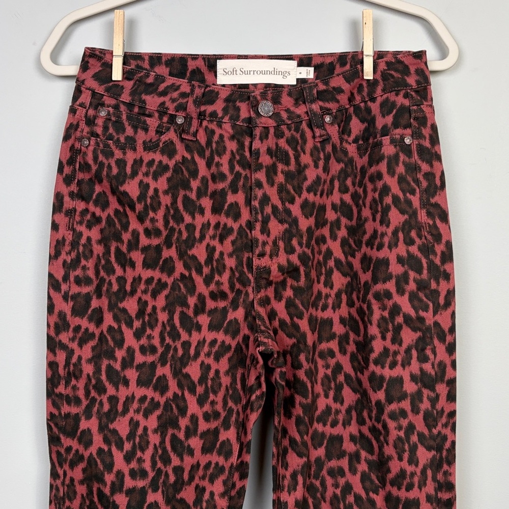 Soft Surroundings The Ultimate HR Leopard Print Skinny Jeans Black Burgundy SZ 6 - Picture 4 of 10